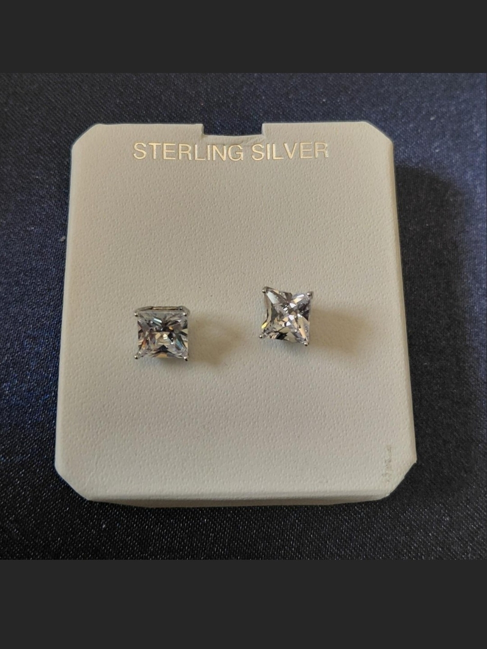Source Unknown Sterling Silver Clear Princess-Cut Stud Earrings